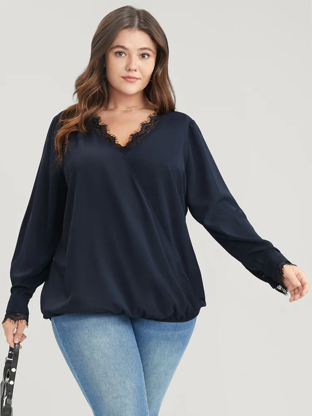 Bloomchim Navy Blue V-Neck Long Sleeve Wrap Front Top 14/16